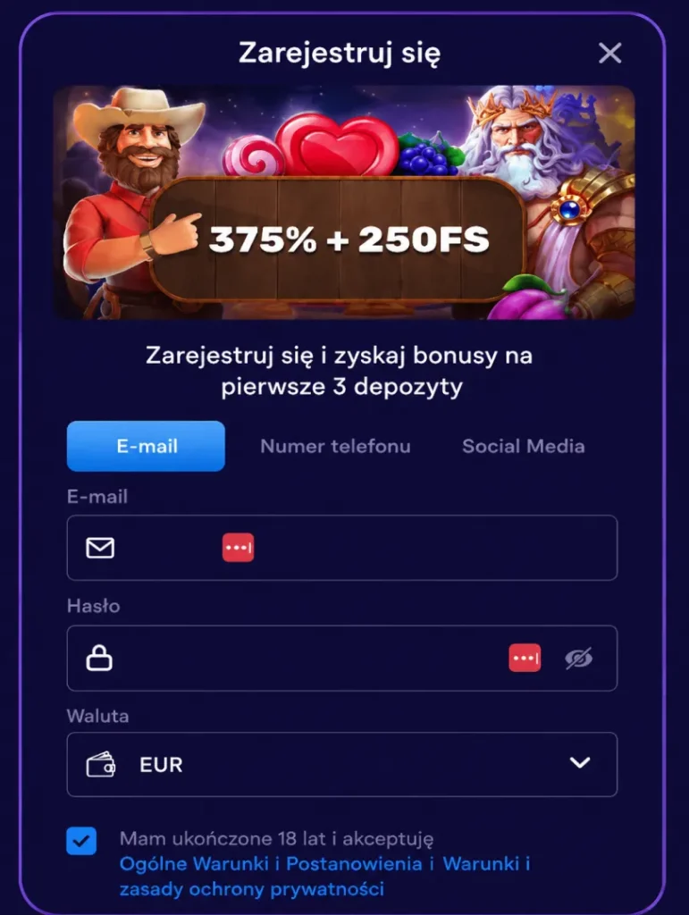 Rejestracja w Magic365 – formularz zakładania konta gracza